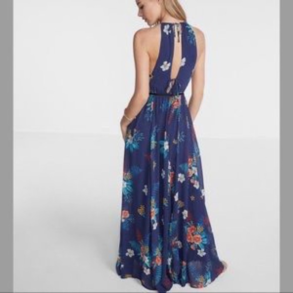 Express blue floral maxi dress with cut-outs